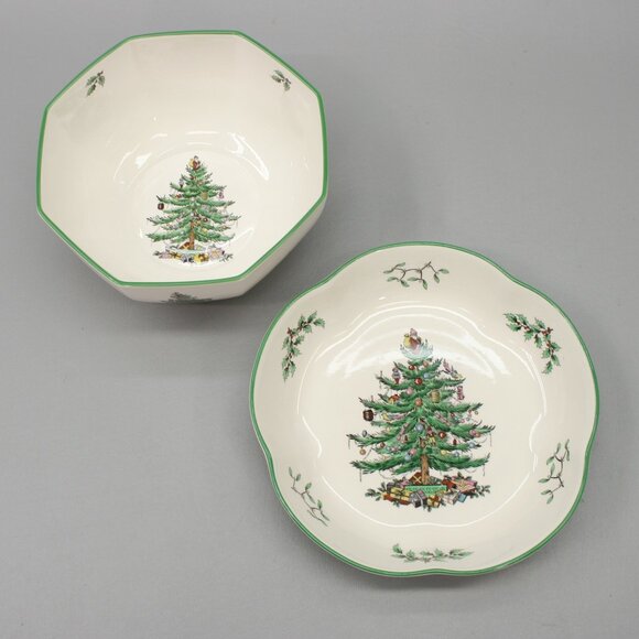 Spode 2 Serving Bowls Vegetable Salad Side Dishes Christmas Tree England - S3324 - Picture 1 of 12